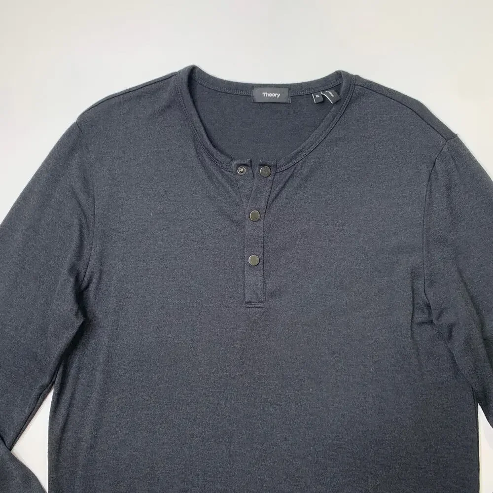 Theory Shirt Men XL Slim Fit Charcoal Long Sleeve Snap Button Henley Lightweight